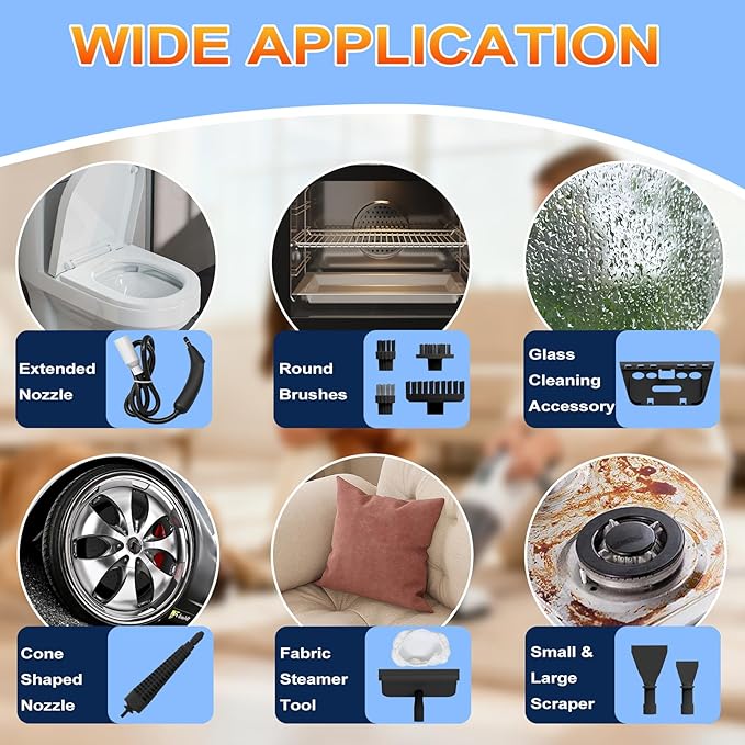 Steam Cleaner, 3-Level Adjustable Handheld Steam Cleaner, 15s Heat-Up, 400ML Large Capacity Steamer Cleaning with 14 pcs Accessories, Portable Steam Cleaner for Home for Dirt, Grease, Tile,Floor, Car