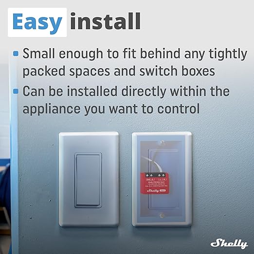 Shelly 1PM Mini Gen3 | WiFi Smart Switch Relay, 1 Channel 8A with Power Measurement | Home Automation | Bluetooth Gateway | Compatible with Alexa & Google Home | No Hub Required (2 Pack)