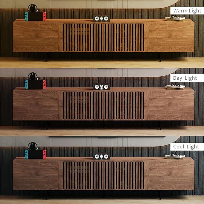 gaoyangjiaju 94.48" Mid-Century Modern TV Stand, Walnut Media Console with 4 Storage Cabinets, Entertainment Center for TVs up to 100 Inches, Ideal for Living Room or Bedroom