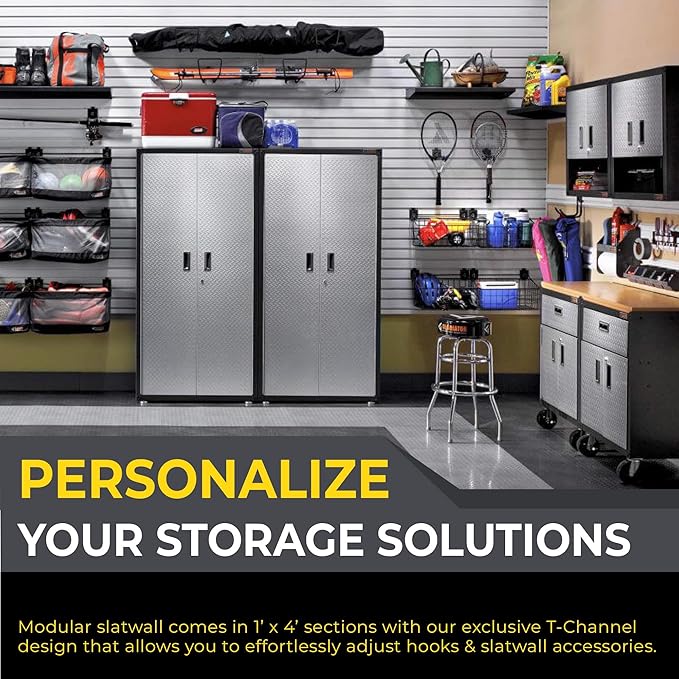 DLDIRECT 48" X 96" - Grey Slatwall Panel Garage Organizer: Heavy Duty Wall Mounted PVC Rack, Interlocking Slat Paneling for Garage Storage, Slotwall Board, Shelves System