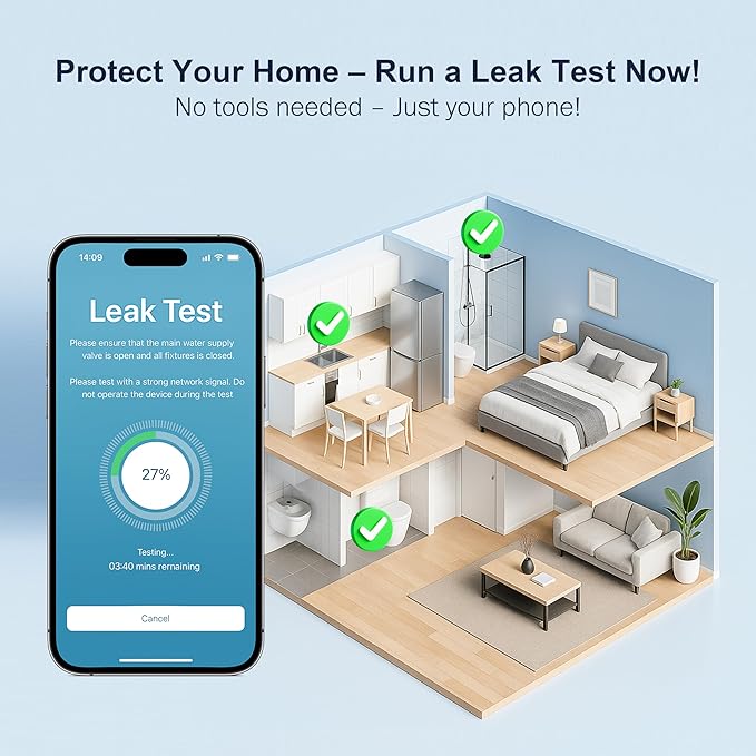 Frizzlife LP365 1.25-Inch Smart Water Monitor and Automatic Shutoff - 0.01GPM Ultrasonic Micro Leak Detection, APP Wi-Fi Remote Control, Real-Time Flow/Temp Monitoring, for 1-1/4-Inch Diameter Pipe
