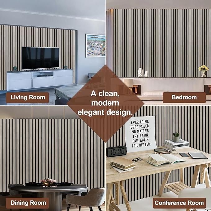 Yuzzy Wood Panels for Wall and Ceiling - 108 x 11 Inch Wood Slat Acoustic Panels 2 PCS - Modern Sound Absorbing Wall Panels for Interior Wall Decor for Home, Office, Studio - Rustic Gray Oak