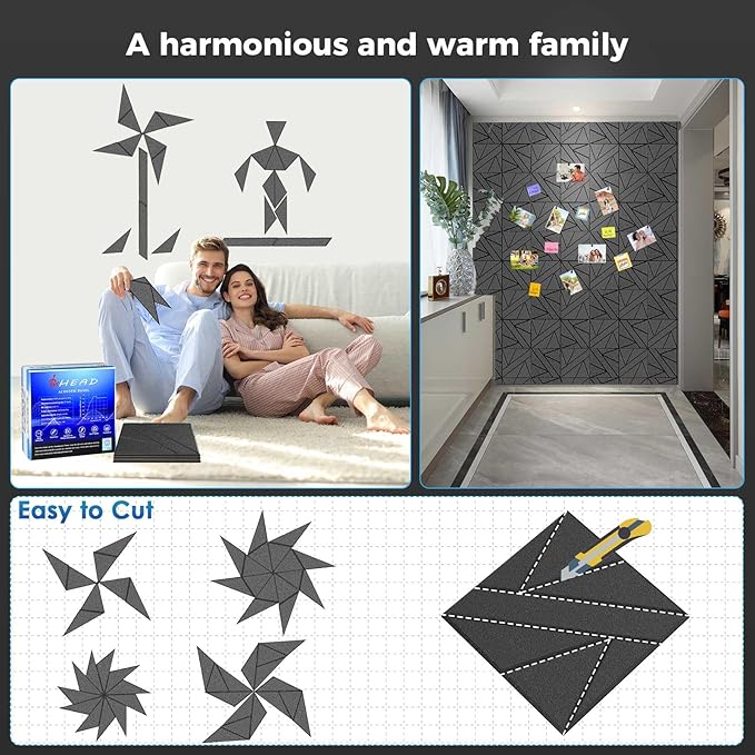12 Pack Large Self-Adhesive Soundproof Wall Panels, 15.7 x 15.7 x 0.47in Sound Proof Foam Panels for Walls, 1.2lb/ft³ High Density,Large Size Acoustic Panels, Sound Dampening Panels Gray