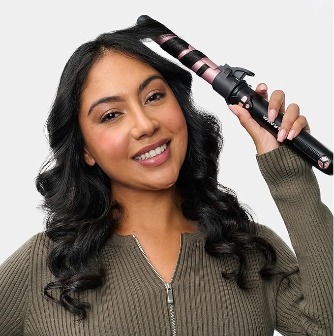 Wavytalk Rotating Curling Iron, 1 Inch Automatic Waver for Effortless Waves up to 430℉ with Home Button, Pale Pink