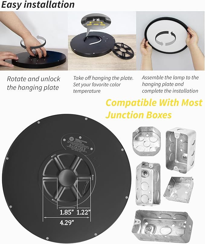 Led Flush Mount Ceiling Light,12 Inch 24w 2520lm Round,3000k,4000k,6000k CCT Selectable,Flat Panel Super Slim Led Ceiling Light Fixture,for Living Dining Kitchen Bedroom Room (12Pack-Black)