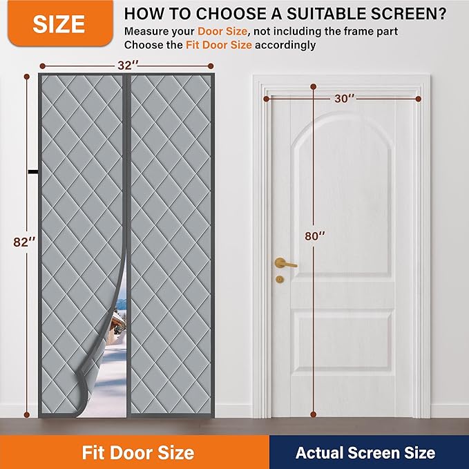 Magnetic Thermal Insulated Door Curtain, Fits Door Size 32" x 80",Durable Oxford Cloth&Thicken Polyester Fiber Fill, Efficient Temperature Control, Durable Construction, Soundproof and Windproof