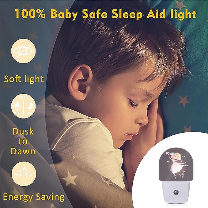 Axxitude Ballet Girl Flower Butterfly Night Lights Plug into Wall for Girls Boys Room,Night Light LED Lamp Dusk to Dawn Sensor Round Lamp for Bedroom Bathroom Hallway Home Wall Decor Nightlight
