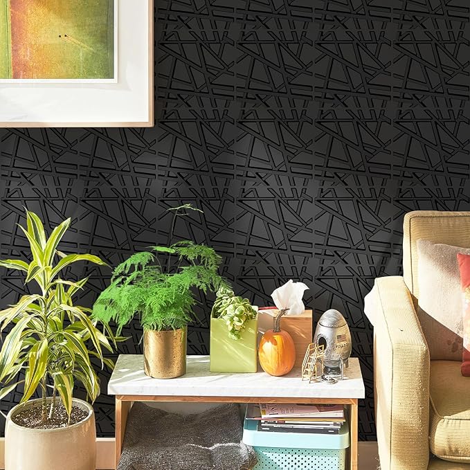 LEVOWAY 33 Pack 3D Wall Panels for Interior Wall Decor, 12''x12'' Black Accent Textured Wall Panels, Wall Covering Panles for Living Room, Gaming Room, TV Background, Cover 32 Sq.Ft
