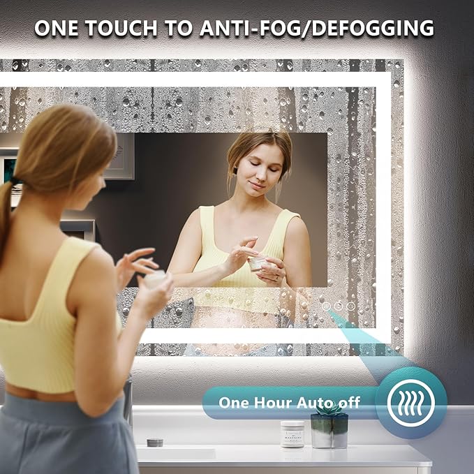YEELAIT 28x36 Inch LED Bathroom Mirror with Lights Front and Backlit Lighted Vanity Mirror for Bathroom Wall with 3 Colors Dimmable Anti-Fog Memory Shatter-Proof IP54 Waterproof Horizontal/Vertical