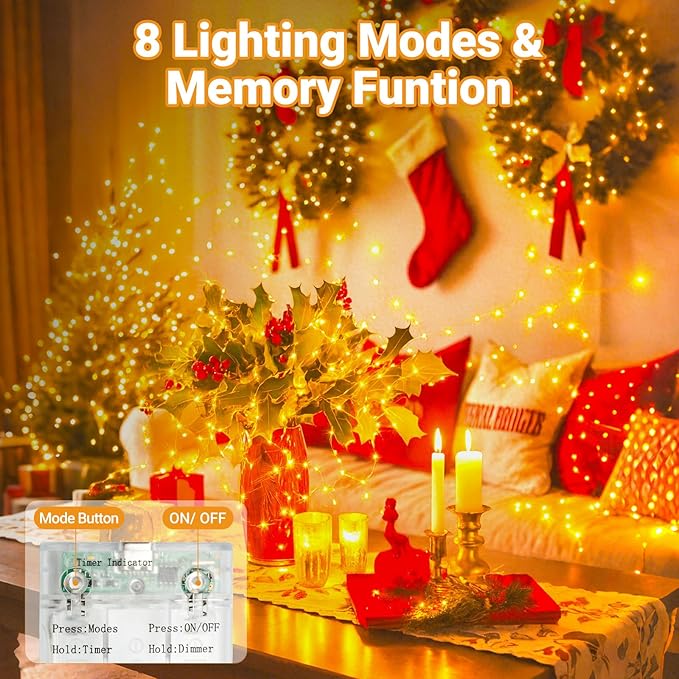 litogo 3 Pack Fairy Lights Battery Operated with Timer, 33FT 100LED Twinkle String Lights USB-C Powered 8 Modes Dimmable for Indoor Bedroom Centerpiece Wedding Classroom Dorm Christmas Decorations