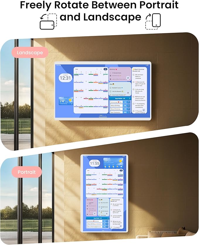 Viewzio 24 Inch Digital Planner Wall Planner Touch Screen Chore Chart Syncs All Android Tablet Apps To Do List Notepad Electronic Smart Calendar Digital for Family Meal Planner Support Via App Store Wall Mount White (24 Inch)