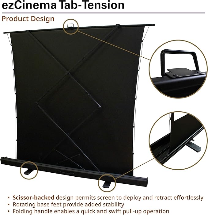 Elite Screens ezCinema Tab-Tension, 100" Portable Floor Rising Projector Screen, 4:3, Tab-Tensioned Scissor-Backed, Manual Pull Up Projection Screen + Carry Bag, Home Office Classroom, Black- FT100XWV