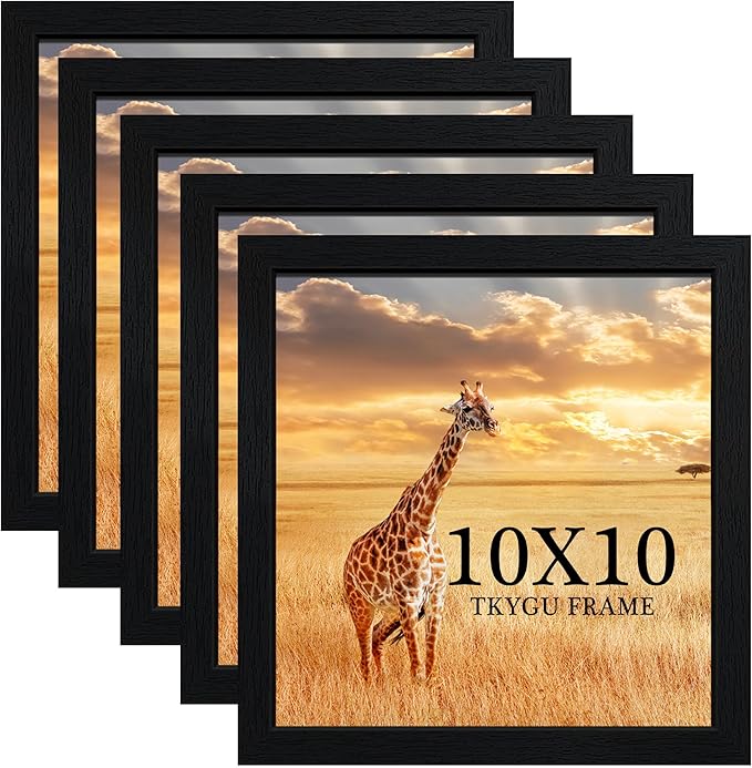 TKYGU 10 x10 Picture Frame Set of 5, Black Wooden Frame 10 x10 Square Wall Gallery Poster Photo frame with Durable Shatter Resistant Plexiglass for Wall Hanging best gift
