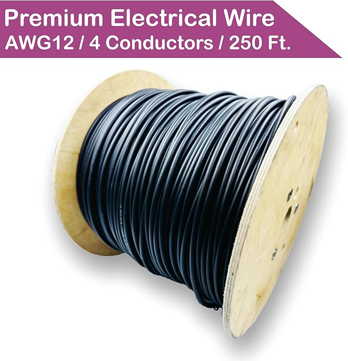 NATIONAL Wire & Cable – 12 AWG 4-Conductor Premium Copper Wire, 250 ft, Stranded | Made in USA, Heavy-Duty Flexible Jacket | Automotive, Solar, Home, RV, Indoor and Outdoor Use