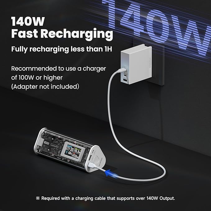 SHARGEEK 170 Power Bank, 170W Total 24,000mAh High Capacity Portable Charger with Smart Display, IP66 140W PD3.1 Battery Pack for Laptop iPhone 17/16/15 Galaxy Google Pixel MacBook, Steam Deck