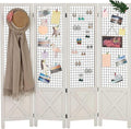 Wnutrees 4 Panel Gridwall Display, Portable Freestanding Display Board for Craft/Art Shows, Retail, Events, Decorative Wood Room Divider Folding Screens, White