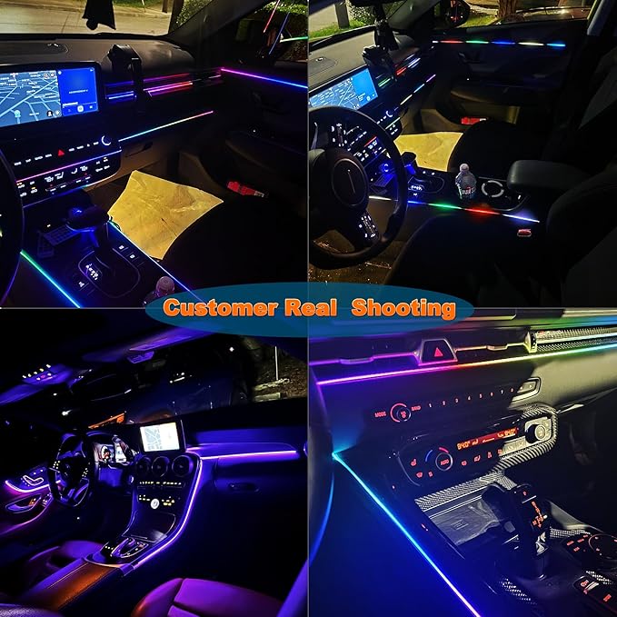 Jushope Acrylic LED Lights - Interior Car Ambient Lighting Kits with Dynamic Rainbow Dream Color Chasing, Music Sync (6 in 1(4 * 29.5+43.3+14.5 inches))