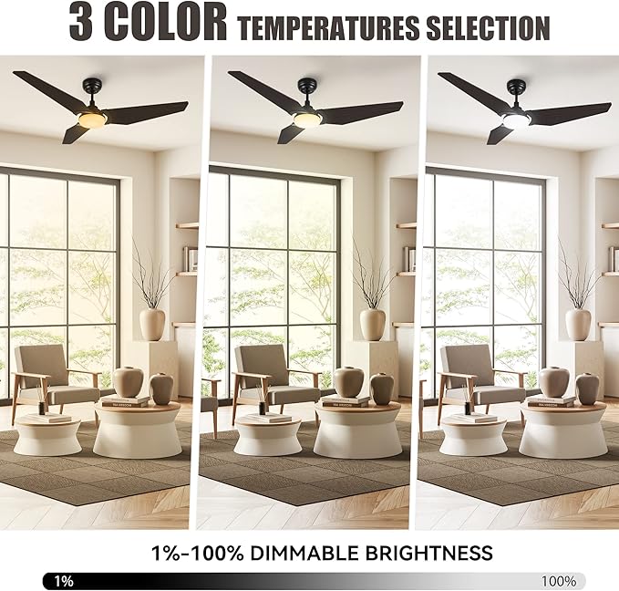 SMAAIR 56 Inch Smart Ceiling Fan with Light, 3 Blade Low Profile Ceiling Fan with Light and 10 Speed DC Motor, works with APP/Alexa/Google Assistant/Siri Shortcuts (Dark Walnut Wood)