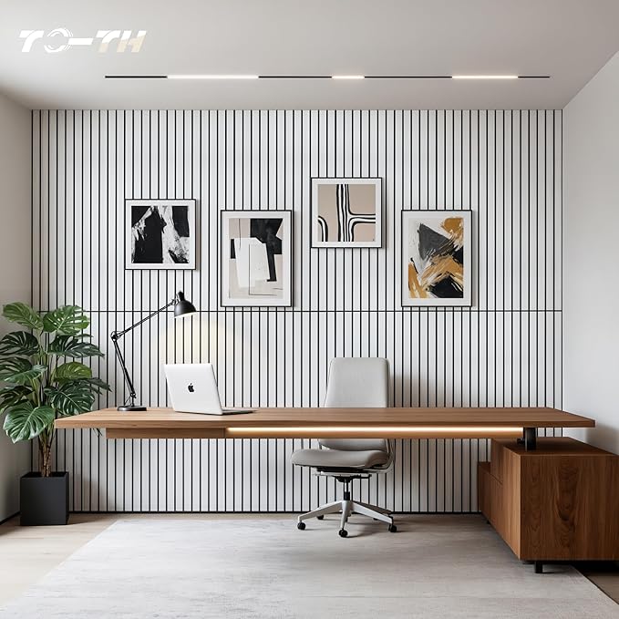 TO-TH Wood-Look Acoustic Wall Panels, 10 Pack 47.2” x 23.6” Sound Panels, Decorative Wood Panels for Wall Sound Dampening Panels for Home, Office, Basement, White Oak with Mitered Edges