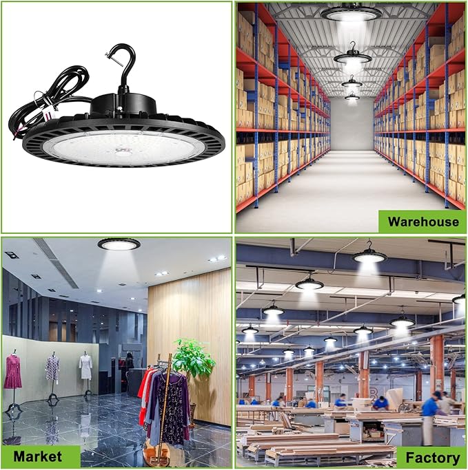 UFO Led High Bay Light 150W 4PACK 5000K High Bay Led Shop Lights 22500lm Dimmable Led High Bay Light with US Plug ETL Listed Shop Light for Warehouse Lights Commercial Bay Lighting