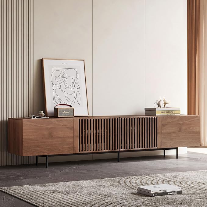 NessCarsti Mid Century Modern TV Stand for 70 Inch TVs, 70.87" Walnut Console with Ample Storage – Stylish Entertainment Center for Living Room or Bedroom