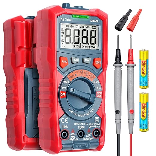 AstroAI Multimeter Tester, TRMS 4000 Counts Volt Meter Auto-Ranging Ohmmeter Digital 1.5v/9v/12v Battery Voltage Tester Measure Voltage Current Resistance Diodes Continuity Capacitance with NCV