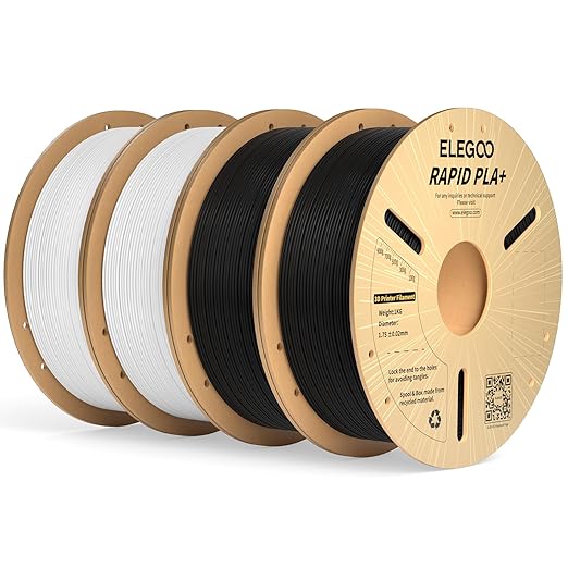 ELEGOO Rapid PLA Plus Filament 1.75mm Black & White 4KG, PLA+ 3D Printer Filament for 600 mm/s High Speed Printing, Dimensional Accuracy +/- 0.02 mm, 4 Pack 1kg Spool(2.2lbs)