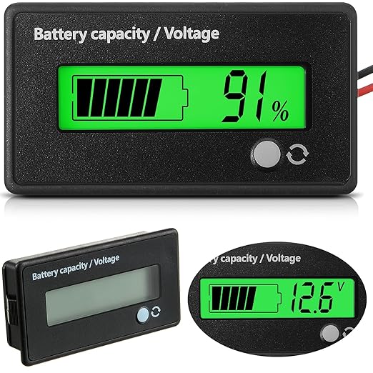 Frienda Dc 12v 24v 36v 48v 72v Battery Meter with Alarm Battery Capacity Indicator Monitor Voltage Meter and Lithium Ion Indicator(Green Light)