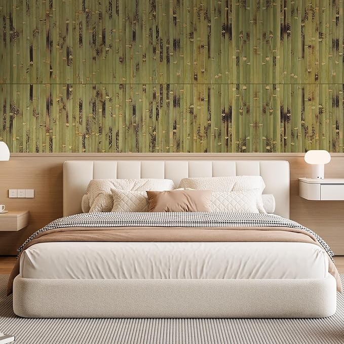 OUZUGIE 2 Pack 96x24 Inch Natural Bamboo Wall Panel – Green Burned Pole Wrap Paneling for Walls, Ceilings, Cabinets, Furniture – Ideal for Bedroom, Living Room & Office DIY Decor