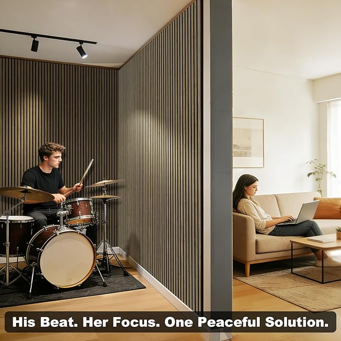 Acoustic Wall Panels, 2 Pack Wood Slat Wall Panel, Soundproof Wall Panels, 3D Textured Wall Decor for Ceiling and Wall, 23.6" x 47.2", in Walnut Finish