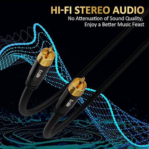 Subwoofer Cable RCA to RCA Audio Cable 20FT, Digital Coaxial Audio Cable, Premium S/PDIF RCA Cord for Home Theater, HDTV, Subwoofer, Hi-Fi System, Amplifier, 22AWG Tinned Copper, Double Shielded