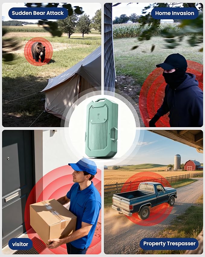 Camping Security Alarm - Wireless Radar Motion Sensor System for Camping, RV & Solo Campers, 1/2 Mile Range, Customizable Detection Zone, IP66 Waterproof, Rechargeable, Portable Survival Gear