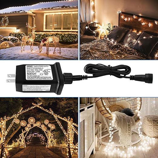30V 0.8A LED Controller with Extension Cord, Replacement Model JC-DC300V0800-G1 Class 2 Power Supply IP44 Low Voltage Transformer for Christmas Light