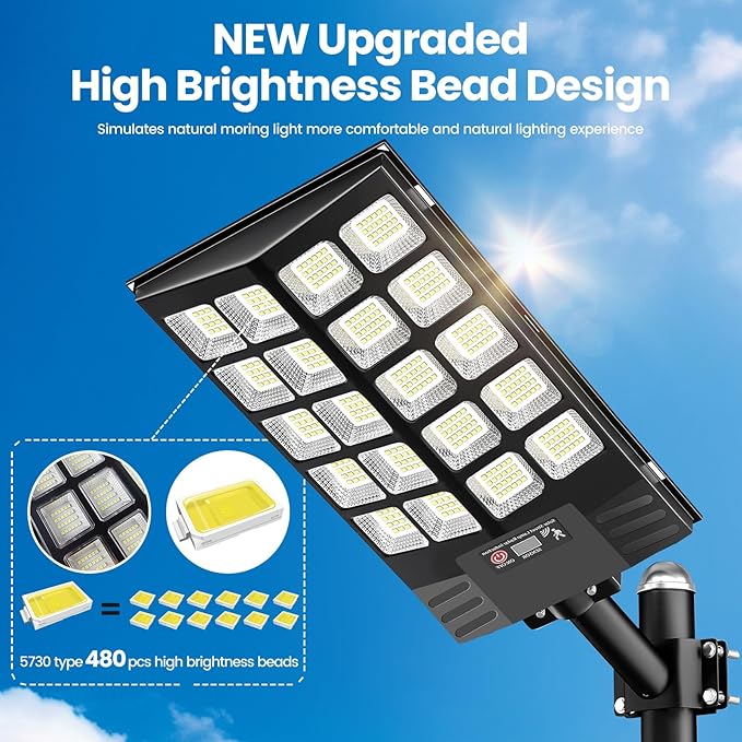 4 Pack 16" Large Solar Street Lights Outdoor Waterproof - Solar Powered Security Parking Lot Light Dusk to Dawn 60000LM,Motion Sensor Commercial LED Solar Flood Lights Remote Control for Outside Yard