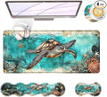 BFUKVOU Large Keyboard Mouse Pad Set, Extended Mouse Pad+Keyboard Wrist Rest Support, Memory Foam Ergonomic Easy Typing, 4Pcs (31.5×11.8 in) Desk Pad Set for Office Home,Watercolor Sea Turtle