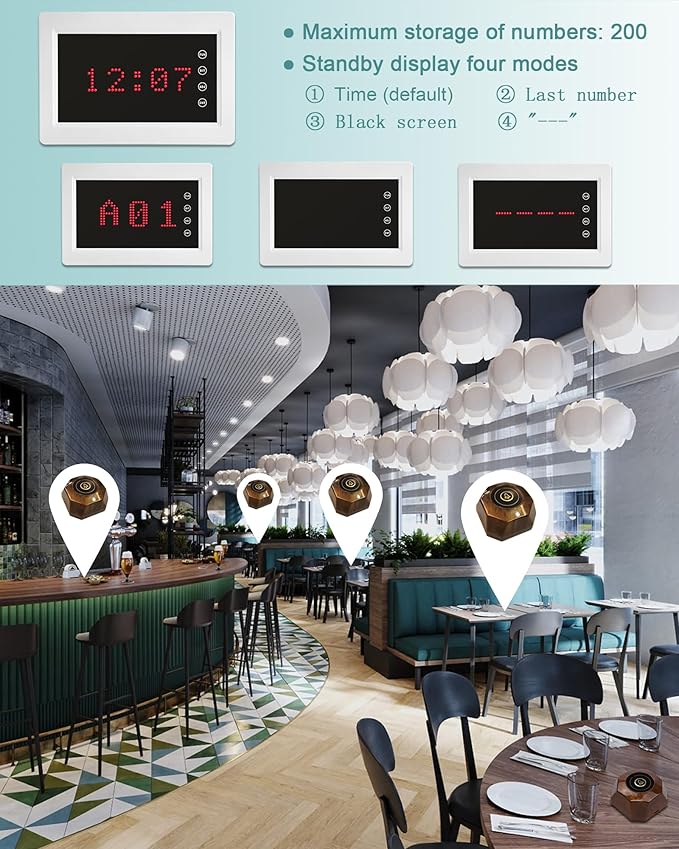 Restaurant Pager System Wireless Calling System with 1 Number Display and 10 Waterproof Call Buttons for Restaurant Bar Cafe Customer Service