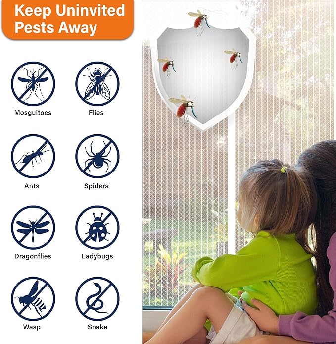Magnetic Screen Door, Heavy Duty Door Screen Magnetic Closure Keep Bugs Out,Pet & Kid Friendly，Hands Free Door Screen Fit Door Size 32 x 80 Inches White