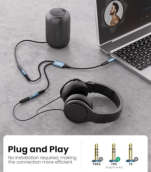 Tisino Headphone Splitter 3.5mm, Aux Splitter 2 Female to 1 Male, 3.5mm TRS Audio Adapter Cable Compatible with PS4/5, Xbox, Nintendo Switch, PC Gaming Headsets, Phone, Tablet, Laptop(0.5m/1.6FT)