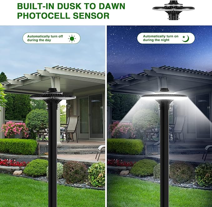 60W LED Post Top Light with Photocell, 8400 lumens 5000K Circular Area Pole Lights, IP65 Waterproof Outdoor Post Light Fixtures for Garden Yard Street Parking Lot Lighting UL Listed, AC100-277V