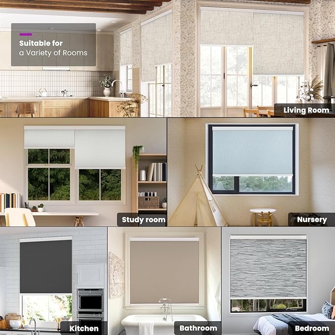 Astomi Motorized Roller Shades for Windows, Blackout Automatic Blinds with Remote, Smart Blinds, Voice Control, Compatible with Alexa, Google, Custom Size (Natural Wood)