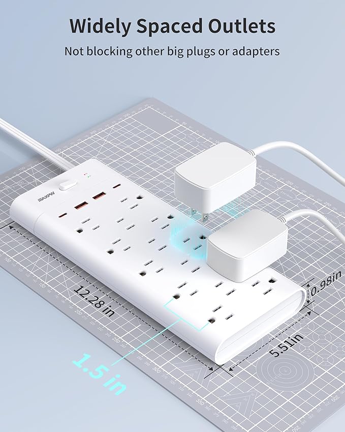 Power Strip Surge Protector Outlet Extender with 14 Outlets and 4 USB Ports (2 USB C), 10 Ft Extension Cord & Flat Plug, 1700 Joules, Wall Mount for Home, Office, Dorm, White