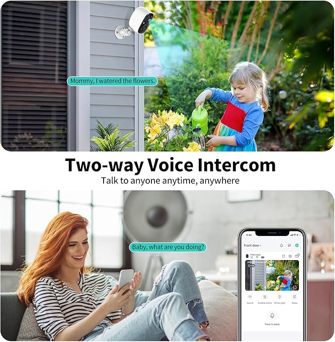 Wireless Security Cameras Outdoor/Indoor,2K UHD WiFi Smart Security Camera,Battery Powered,Motion Detection, 2-Way Audio,Color Night Vision,Weatherproof,Cloud/SD Storage for Home Security,4 pack