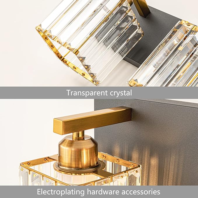 FDPBY Modern Bathroom Vanity Light 4-Lights Black Gold Crystal Bathroom Wall Light Vanity Light Fixtures，28.34-inch Modern Minimalist Design