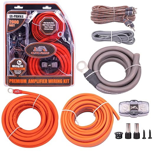 Elite Audio Premium 4 Gauge CCA Amplifier Installation Wiring Amp Kit, 2000 watt High-Power Wiring with Triple Shielded RCA’s and Mini ANL Fuse Holder - EA-PRMK4 Amp Install Kit