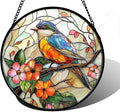 DASTOLL Stained Glass Window Hanging, Blue Bird Pink Flower Suncatcher Diamond Glass Panel Bird Sun Catchers Decor for Birthday for Women, Men, Wife, Aunt, and Mom 7.8 in