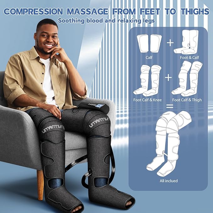 Air Compression Leg Massager with Heat - Ideal Christmas, Mother's Day and Father's Day Gifts for Men, Women, Dad, Mom - Relieves Foot and Knee Pain, Eases Varicose Veins, Cramps, Swelling and Edema