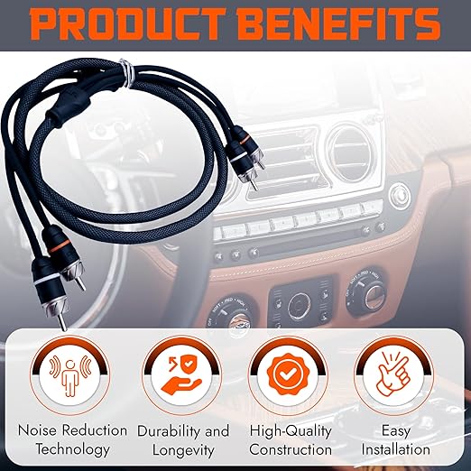 Elite Audio Premium Series 3ft. 2-Channel Car Audio RCA Cable – Double Shielded, Oxygen Free Copper, Noise Reducing Audio Cable for Amplifiers, Subwoofers, Speakers, and Processors – PRM3