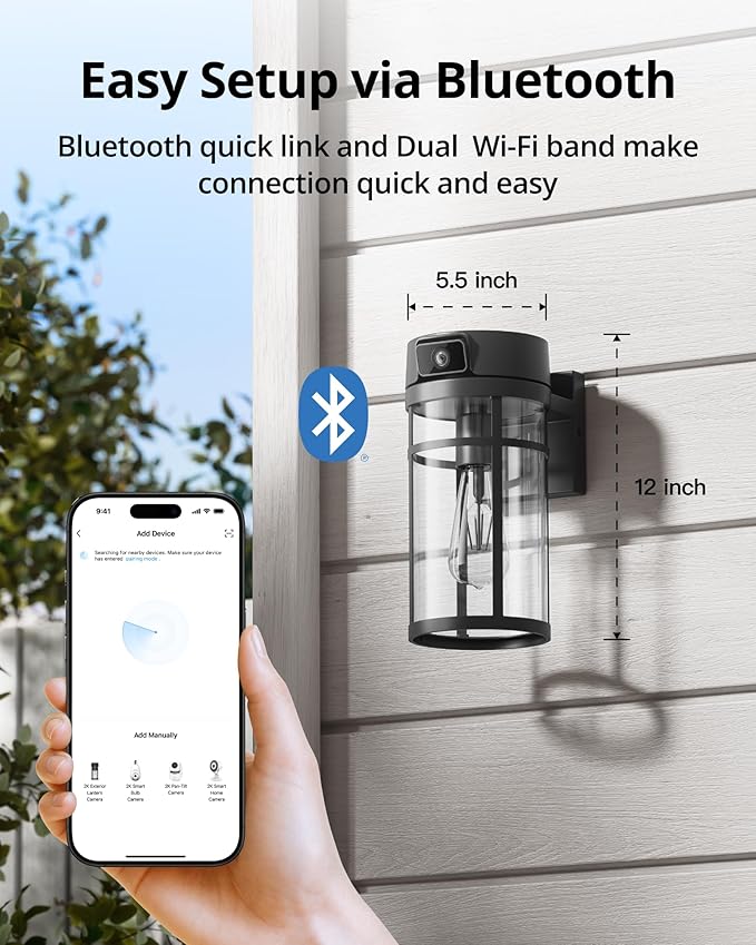 Jarnex Outdoor Porch Light Camera, 2K Wi-Fi Security Cam with AI Human Detection, Pan & Tilt, Dusk to Dawn, 2-Way Audio, Cloud/SD Storage, Wall Lantern Sconce Camera for Porch, Garage, Patio, Doorway