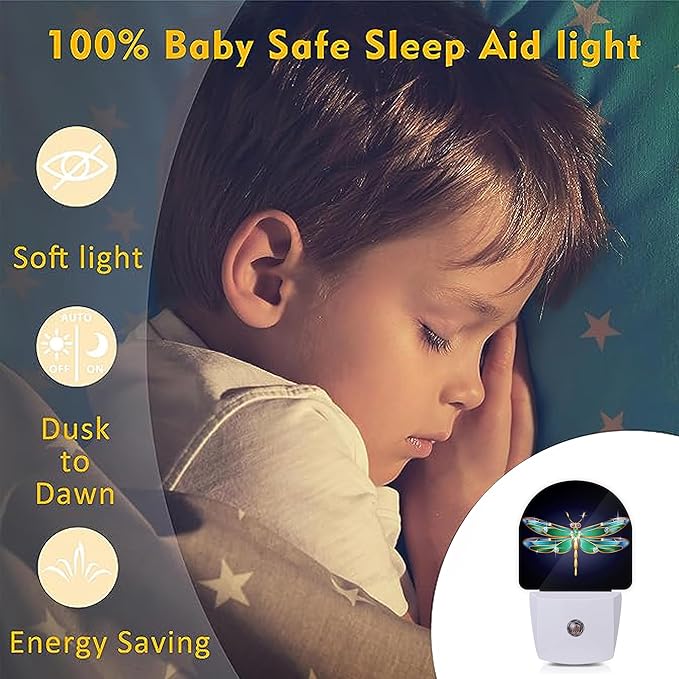 Axxitude Green Dragonfly Night Lights Plug into Wall for Girls Boys Room,Night Light LED Lamp Dusk to Dawn Sensor Round Lamp for Bedroom Bathroom Hallway Home Wall Decor Nightlight