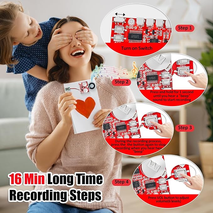 Sound Module, JRGKJCP 16MB Push Button, Magnetron,Light Control Activated Recordable Voice Sound Chip Module with Light Strip,Speaker,for Greeting Card Audiobook, Xmas Presents Boxes, Kids's Toys.